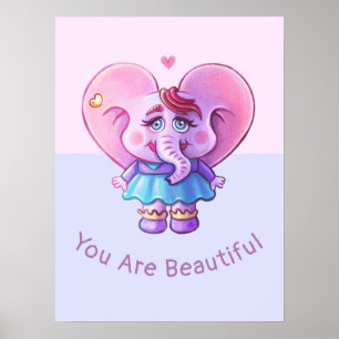 Póster Un elefante lindo que dice que eres hermoso