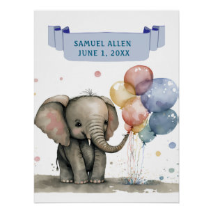 Póster Un elefante pequeño con globos