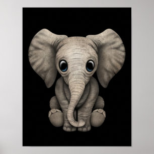 Póster Un elefante pequeño, pequeño, que se sienta, negro