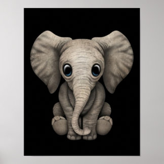 Póster Un elefante pequeño, pequeño, que se sienta, negro