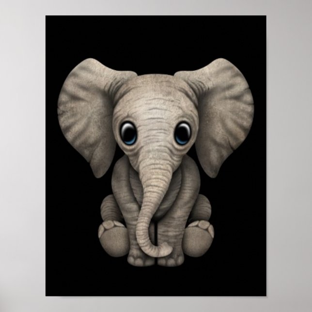 Póster Un elefante pequeño, pequeño, que se sienta, negro (Frente)