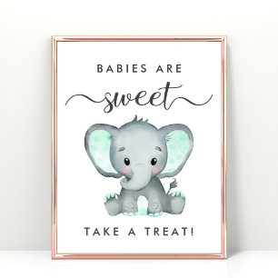 Póster Un elefante verde de menta suave en Baby Shower