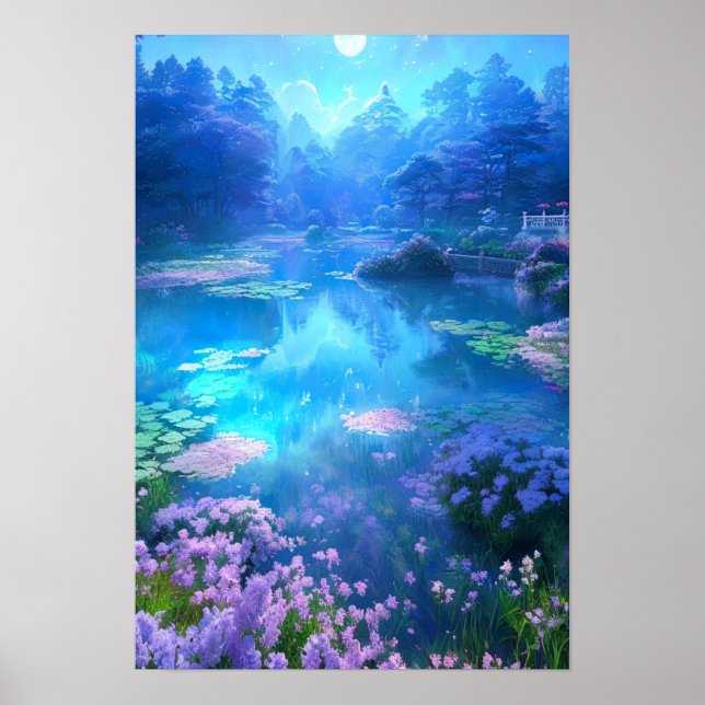 Póster Un Estanque Jardín brillante (Frente)