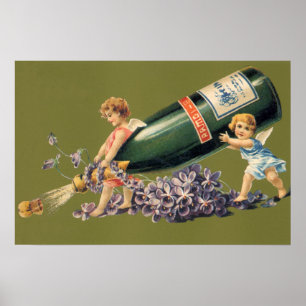 Póster Un Feliz Año Nuevo, Ángeles Antiguos con Champán