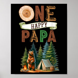 Póster Un feliz papá campista cumpleaños oso de camping