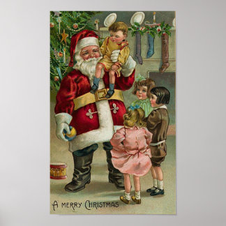 Póster Un Feliz Papá Noel y sus hijos