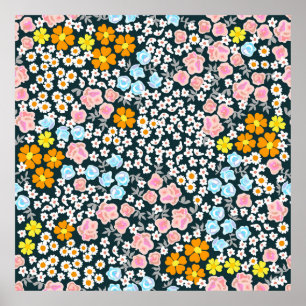 Póster Un floreciente jardín con rosas y flores silvestre