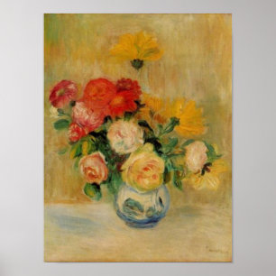 Póster Un florero de Renoir de rosas y de dalias
