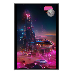 Póster Un futurismo de ruinas con vaporwave