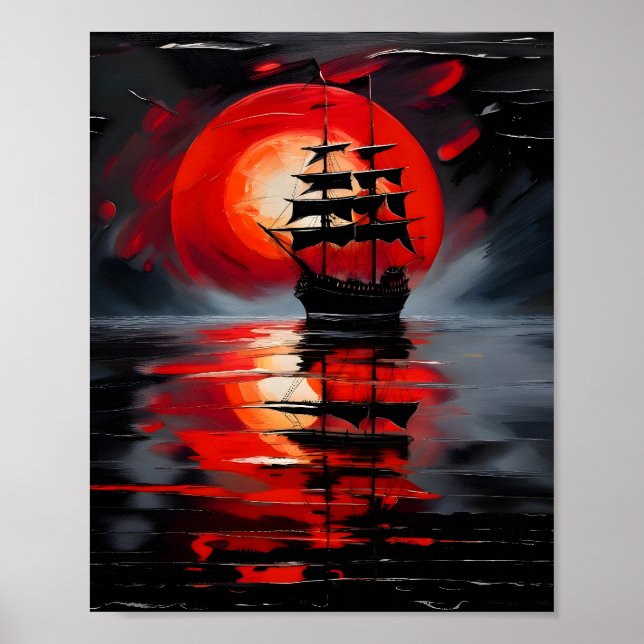 Póster Un Galeón Negro navegando en aguas tranquilas (Frente)