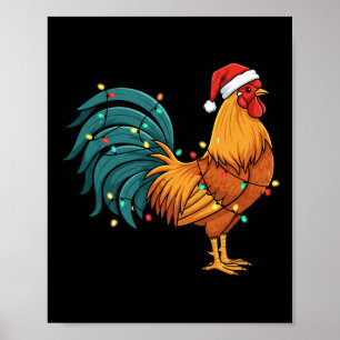 Póster Un gallo festivo con un sombrero de Santa