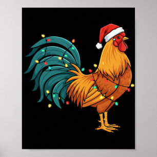 Póster Un gallo festivo con un sombrero de Santa que cant