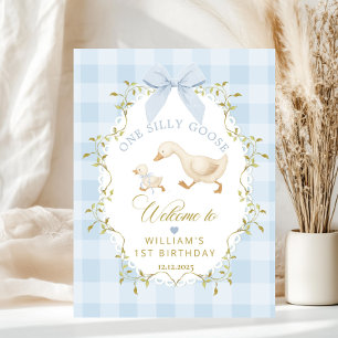 Póster Un ganso tonto bienvenida de cumpleaños con gingha