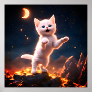 Póster Un gatito blanco brillante
