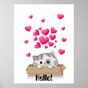 Póster Un gatito lindo asomando una caja