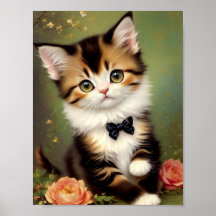 Un gatito lindo vestido de una reverencia. Pintura