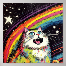 Póster Un gato alegre y colorido en el espacio