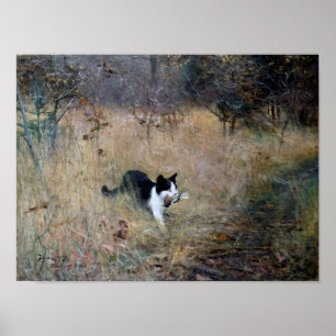 Póster Un gato atrapó un pájaro, Bruno Liljefors