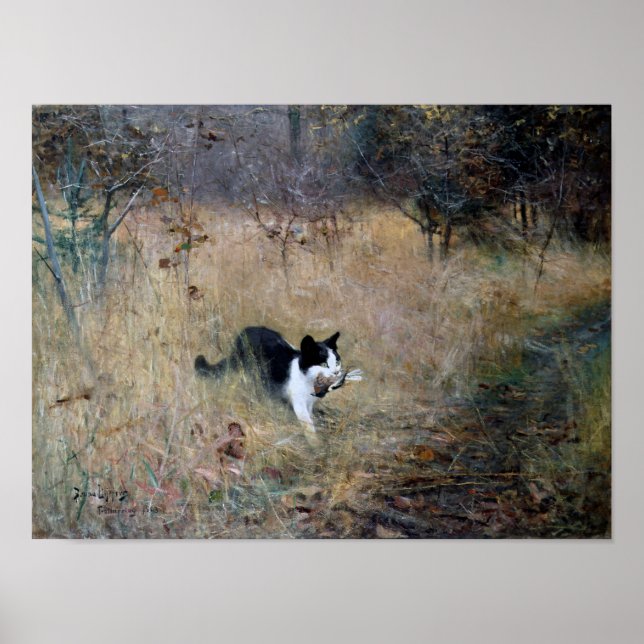 Póster Un gato atrapó un pájaro, Bruno Liljefors (Frente)