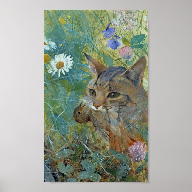 Póster Un gato atrapó un pájaro, Bruno Liljefors (Frente)
