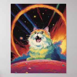 Póster Un gato blanco ondulado en el espacio
