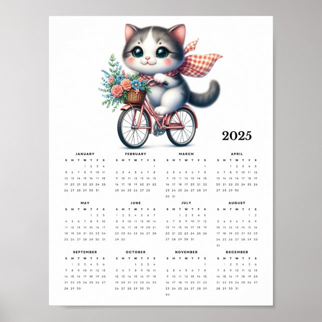 Póster Un gato caprichoso montando un calendario de bicic (Frente)
