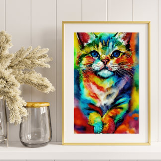 Póster Un gato colorido y divertido