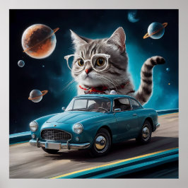 Póster Un gato con gafas conduciendo un auto en...