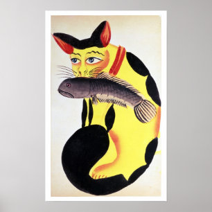 Póster Un gato con un pescado en su boca, del Rudyard K