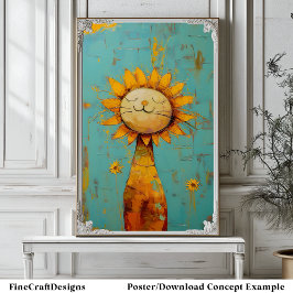 Póster Un Gato De Girasol Que Disfruta De La Pintura De S