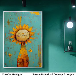 Póster Un Gato De Girasol Que Disfruta De La Pintura De S