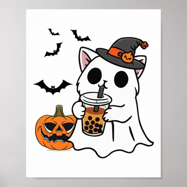 Póster Un Gato De Halloween Con Vestido De Fantasma Beber (Frente)