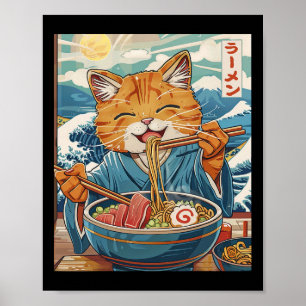 Póster Un gato de Ramen japonés tierno, la gran ola