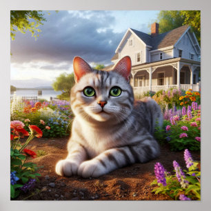 Póster Un gato doméstico de pelo corto en un ambiente rur
