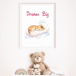 Póster Un gato durmiendo en un sueño de nubes