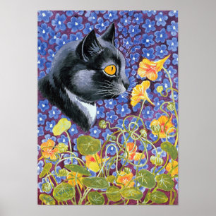 Póster Un gato en un mar de flores, Louis Wain