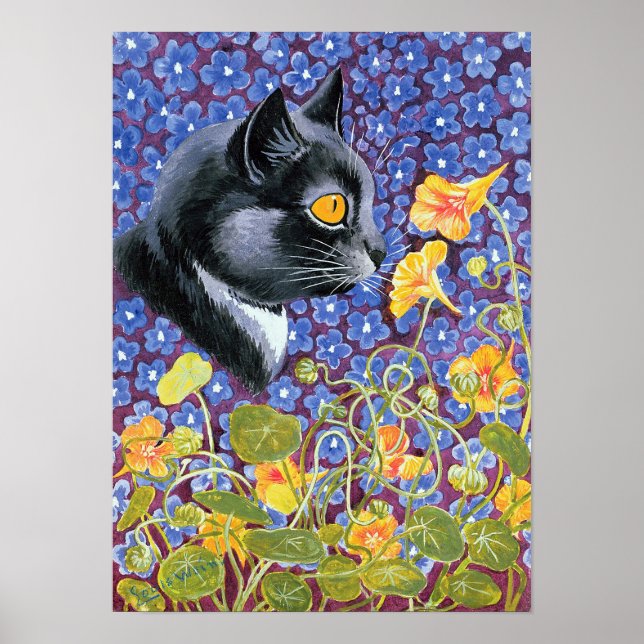 Póster Un gato en un mar de flores, Louis Wain (Frente)