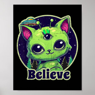 Póster Un Gato Extranjero Creía En Ufo Kawaii