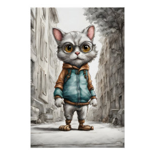 Póster Un gato gatito para caminar