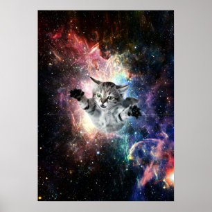 Póster Un gato gracioso en el espacio