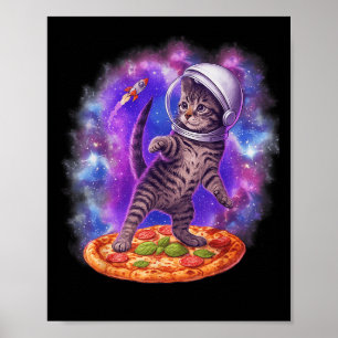 Póster Un Gato Gracioso Volando Un Astronauta De Pizza Ki