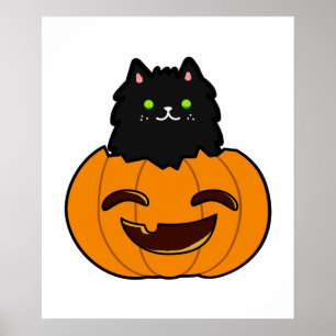 Póster Un Gato Kawaii Aburrido En Calabaza