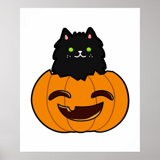 Póster Un Gato Kawaii Aburrido En Calabaza (Frente)