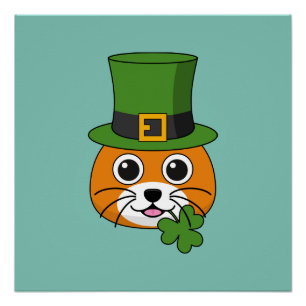 Póster Un gato lindo con Gorra verde y el día de Shamrock