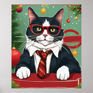 Póster Un gato lindo con Navidades graciosos