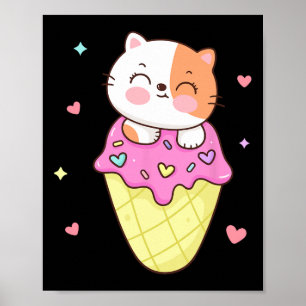 Póster Un gato lindo crema de hielo Anime Kawaii niños ad