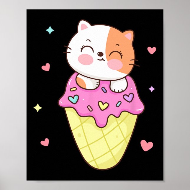 Póster Un gato lindo crema de hielo Anime Kawaii niños ad (Frente)