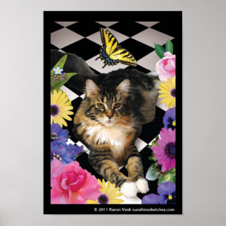 Póster Un gato lindo en un poster de jardín fantástico