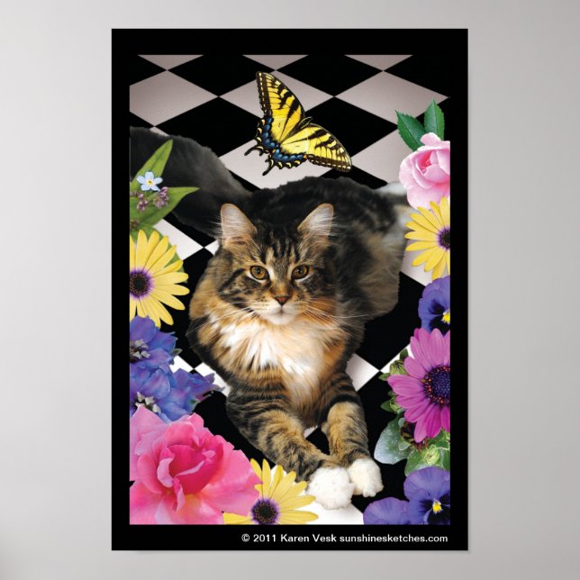 Póster Un gato lindo en un poster de jardín fantástico (Frente)