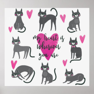 Póster Un gato lindo: ilustracion con letras de amor.